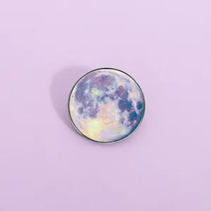 Creative Celestial Moon Starry Sky Round Brooch Badge Zinc Alloy Glass Cabochon Pin For Clothing Bag Decoration Unisex Jewelry