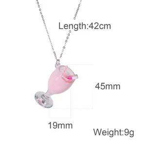 Summer resin fruit juice cup necklace pendant detail view showing 42cm length and size specs