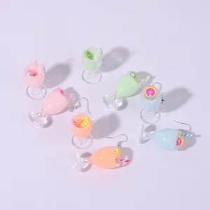 Miniature fruit cocktail glass drop earrings with cute resin summer drinks design for women.
