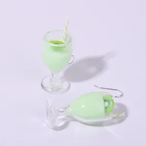 Summer kiwi juice cup resin earrings cute creative beverage drop earrings for women gifts