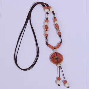 Retro ethnic long sweater chain handmade ceramic beads pendant necklace for women daily wear