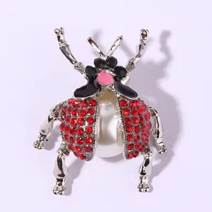 Vintage beetle brooch cute insect pin stylish rhinestone pearl corsage fashion jewelry