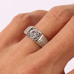 Moda Hombre Cobre Plateado Anillo Abierto Ajustable Diamante de Imitación Boda Anillo de Dedo Joyería Individual