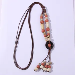 Bohemian ethnic long ceramic bead necklace retro sweater chain for women fashion accessories