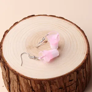 Cute pink drink cup drop earrings for women, sweet style novelty resin dangle jewelry.