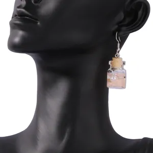 Summer beach wishing bottle drop earrings, cute glass drift bottle jewelry for women party.