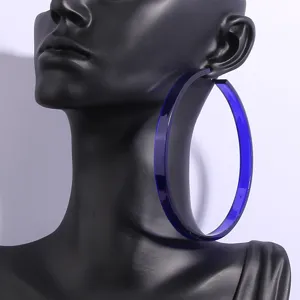 Blue translucent acrylic oversized hoop earring detail shot, perfect for fashion street style.