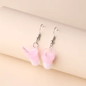 Cute pink cup dangle earrings for women, sweet style trendy jewelry accessory for daily wear.
