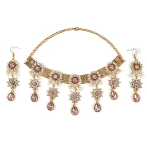 Luxury Baroque Rhinestone Crystal Fringe Necklace Earrings Set for Evening Bridal Party