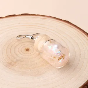 Summer beach wishing bottle earrings with miniature conch and stars, cute drop earrings.