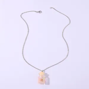 Silver chain necklace with a cute glass wishing bottle pendant, perfect for daily wear or gifts.