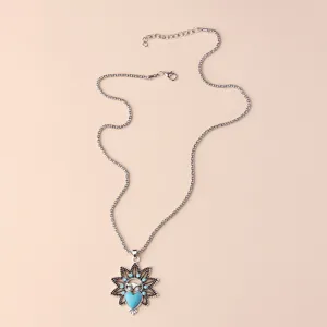 Retro owl turquoise pendant necklace bohemian style clavicle chain detail jewelry item