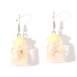Summer beach wishing bottle pendant earrings cute shell pearl resin drops jewelry for women