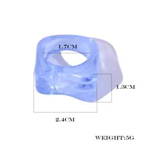 Chic translucent blue acrylic geometric ring chunky resin statement finger jewelry for women