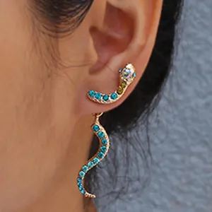 Chic rhinestone snake ear cuff earrings, vintage gold-tone fashion jewelry for women.
