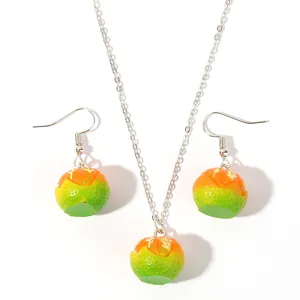 Cute citrus fruit pendant necklace and earrings jewelry set for women sweet style