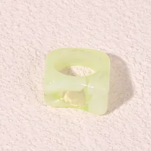 Chic light green white marble acrylic geometric chunky square ring close up detail