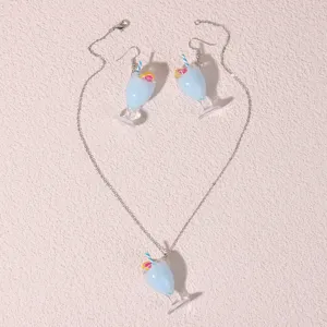 Cute resin cocktail cup jewelry set necklace and earrings fashion accessory for daily wear