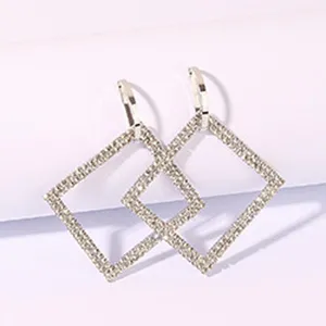 Sparkling rhinestone geometric square drop earrings detailed closeup view fashion jewelry