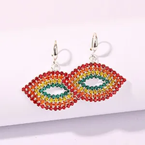 Exaggerated Alloy Rhinestone Lips Drop Earrings Geometric Teardrop Multicolor Rhinestone Earrings For Women Fashion Jewelry Party Accessory