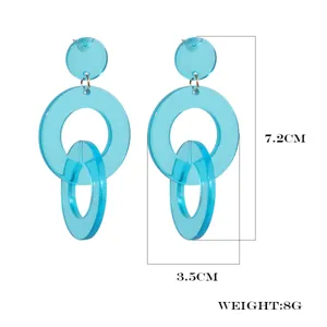 Fluorescent blue acrylic geometric drop earrings for women, stylish summer statement jewelry.