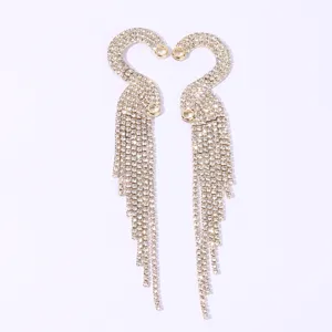Fashion rhinestone tassel ear cuffs, long crystal fringe earrings for women, sparkling party jewelry