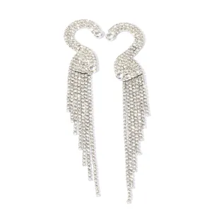 Long rhinestone tassel earrings shiny crystal fringe drop ear cuffs fashion party jewelry women