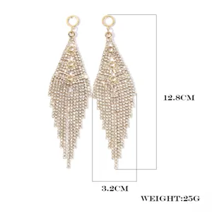 Exaggerated long rhinestone fringe earrings, gold geometric dangle earrings, length 12.8cm