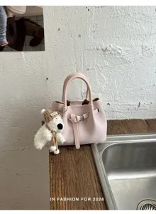 Bolso de cubo rosa para mujer elegante bolso de hombro con bonito colgante de oso