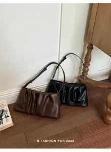 Women stylish ruched shoulder bag underarm cloud bag casual PU leather handbag for daily wear