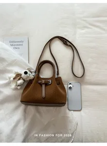 Bolso de mano tejido marron mujer bolso de hombro casual bolso cubo con asa superior