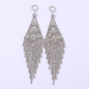 Long rhinestone fringe earrings, sparkling crystal tassel drop earrings for women party jewelry.