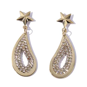Elegant gold-tone star and pavé rhinestone teardrop dangle earrings for women fashion.