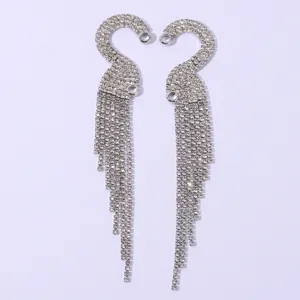 Fashion Alloy Long Tassel Rhinestone Earrings Sexy Nightclub Swan Drop Earrings For Women European Sparkling Jewelry