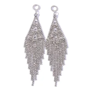 European long rhinestone fringe earrings, sparkly silver dangle earrings for women party jewelry