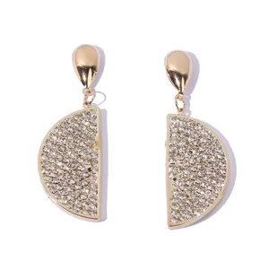 Fashion gold-tone rhinestone half-circle drop earrings for women elegant party jewelry