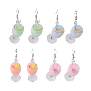 Summer miniature juice cup resin dangle earrings clear fun sweet fruit drink drop earrings