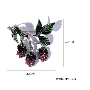 Vintage fruit rhinestone brooch elegant grape plant design metal pin women accessories