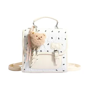 Women fashion casual mini backpack cute teddy bear pendant trendy travel student school handbag