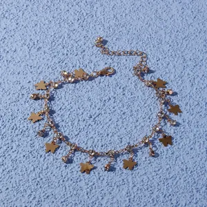 Gold butterfly rhinestone anklet chain for women summer beach foot jewelry bracelet