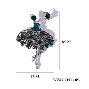 Spilla ballerina strass vintage elegante spillatrice danzatrice cristallo 6x4cm