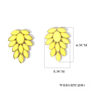 Fashion yellow acrylic cluster earrings for women, statement floral stud jewelry 4.5cm