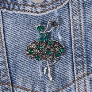 Spilla Vintage in Lega con Strass Verdi a Forma di Ballerina per Donna Elegante Spilla da Ragazza Danzante Accessorio di Abbigliamento in Metallo Retro Regalo