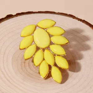 Yellow acrylic stone leaf brooch gold tone fashion jewelry statement accessory for women