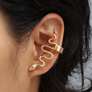 Gold snake ear cuff wrap clip on earring gothic punk animal jewelry for women and girls