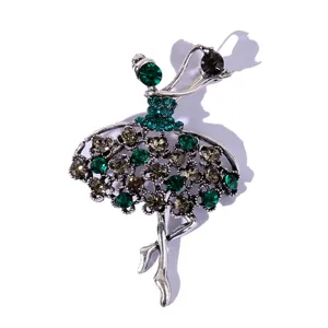 Spilla ballerina con strass di cristallo vintage, elegante gioiello in metallo da donna.
