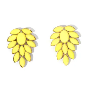 Yellow crystal cluster stud earrings fashion statement jewelry for women party wear yellow