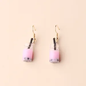 Orecchini pendenti con bubble tea carini da donna, gioielli tazza di tè al latte rosa.