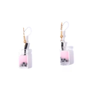 Orecchini pendenti con tè alcolico carini da donna, design tazza rosa con gancio.