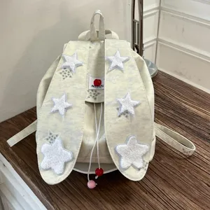 Sweet academy style canvas backpack for women students casual school bag with star patches.